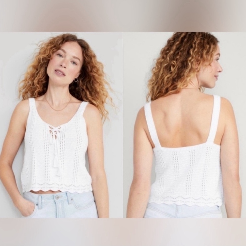 NWT Old Navy Tie Front Eyelet Cropped Sweater Tank Top